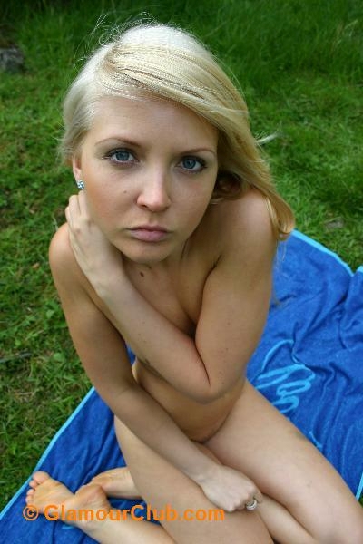 Oksana G naked sitting on towel